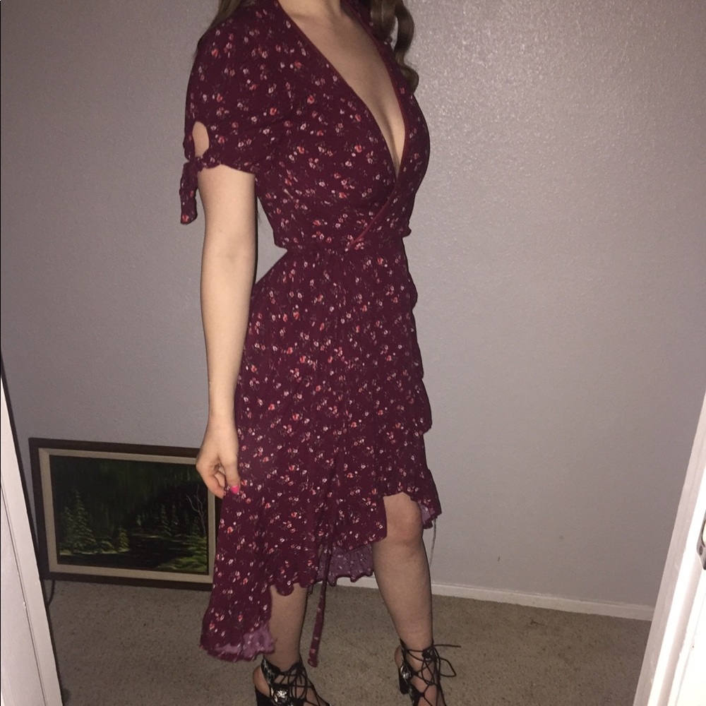 miami floral wrap around midi dress